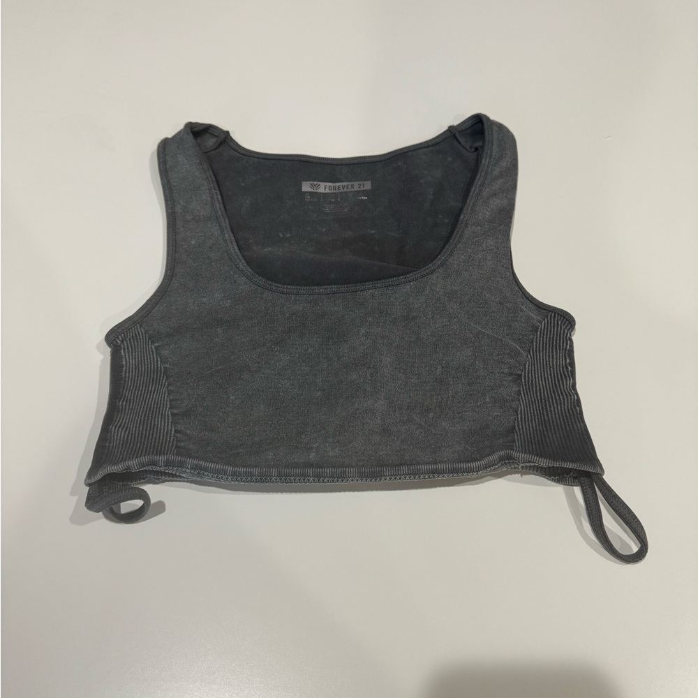 Stone gray scrunch crop top